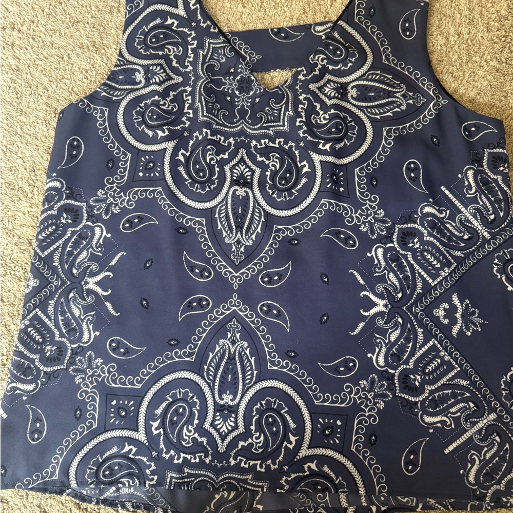 W5 Navy and White Paisley Tank Top